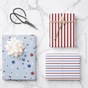 Juego de 3 hojas planas de papel de regalo patriót