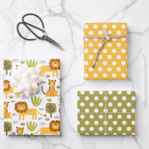 Juego de 3 Papel de Regalo de León Tigre Jungla