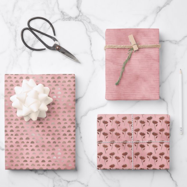 Juego de 3 Papel rosa japonés de fortuna (Anverso)