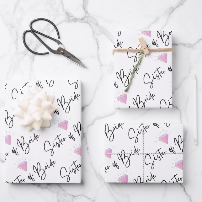 Juego de 3 pliegos de papel de regalo "Hermana de  (Anverso)