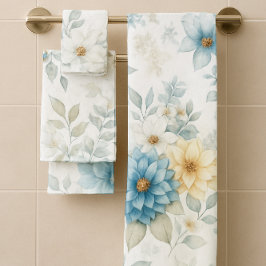 Juego de 3 toallas de baño suaves florales amarill