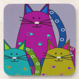 Juego de 6 posavasos - Arte popular - Tres gatos p