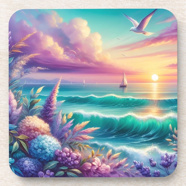 Juego de 6 posavasos con corcho de puesta de sol c (Frente)