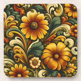 Juego de 6 posavasos con corcho trasero de flores 