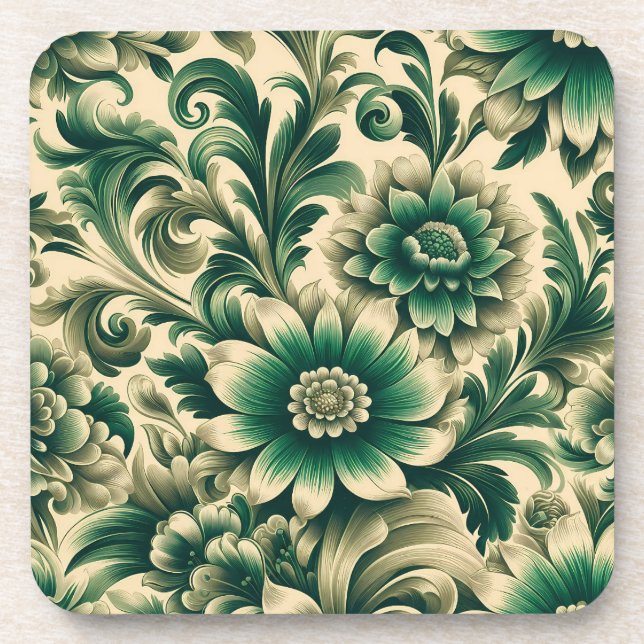 Juego de 6 posavasos de corcho con estampado flora (Frente)