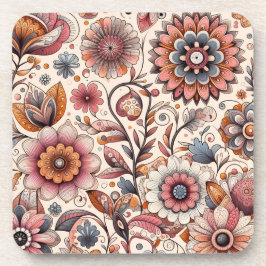 Juego de 6 posavasos de corcho con estampado flora