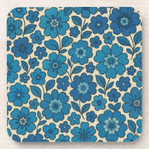 Juego de 6 posavasos de corcho con flores azules r
