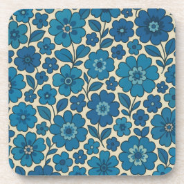Juego de 6 posavasos de corcho con flores azules r