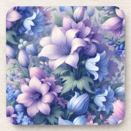 Juego de 6 posavasos de corcho con flores azules y