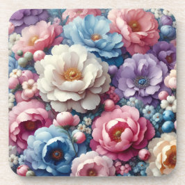 Juego de 6 Posavasos de Corcho con Flores Pastel