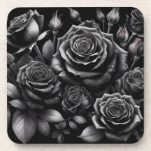 Juego de 6 posavasos de corcho con rosas oscuras