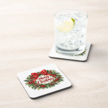 Juego de 6 posavasos de corona de Navidad alegre