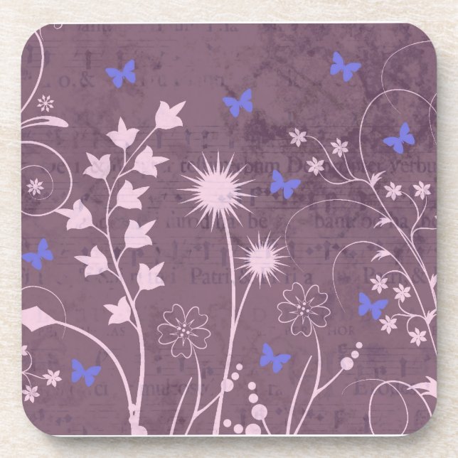 Juego de 6 posavasos florales púrpura y mariposa (Frente)