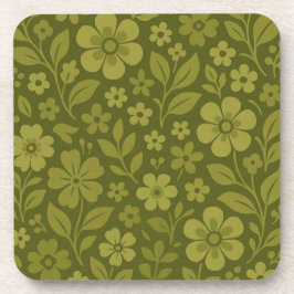 Juego de 6 posavasos retro verde floral con respal