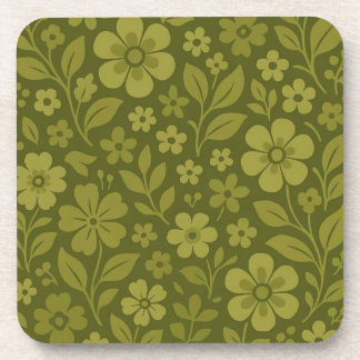 Juego de 6 posavasos retro verde floral con respal