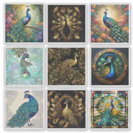Juego de 9 Pegatinas de Pavo Real