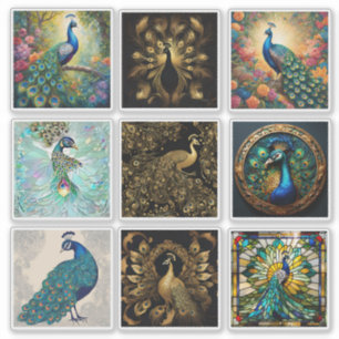 Juego de 9 Pegatinas de Pavo Real