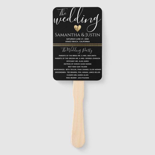 Juego de abanicos elegante de boda dorado y negro (Anverso)