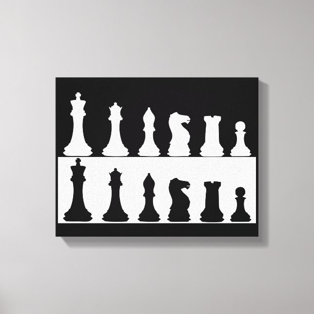 Juego de ajedrez blanco y negro en lienzo de pared (Anverso)
