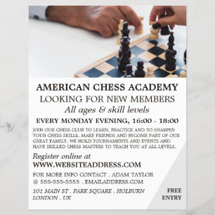 Juego de ajedrez, volante publicitario de club de 