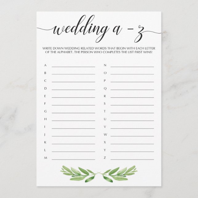 Juego de Alfabeto Boda de ducha de bodas de jardín (Anverso)