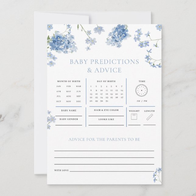 Juego de Baby Shower Blue Floral Predictions (Anverso)