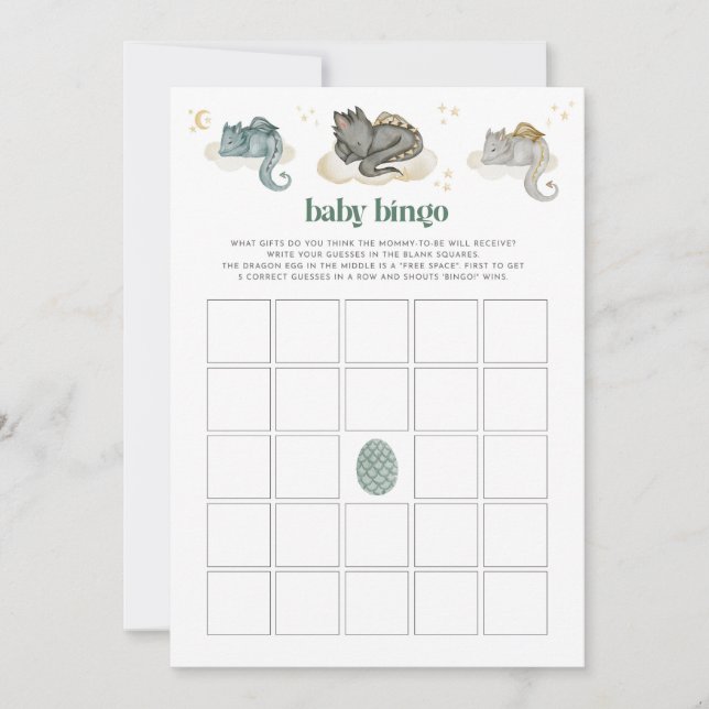 Juego de Baby Shower Dragon Baby Bingo (Anverso)