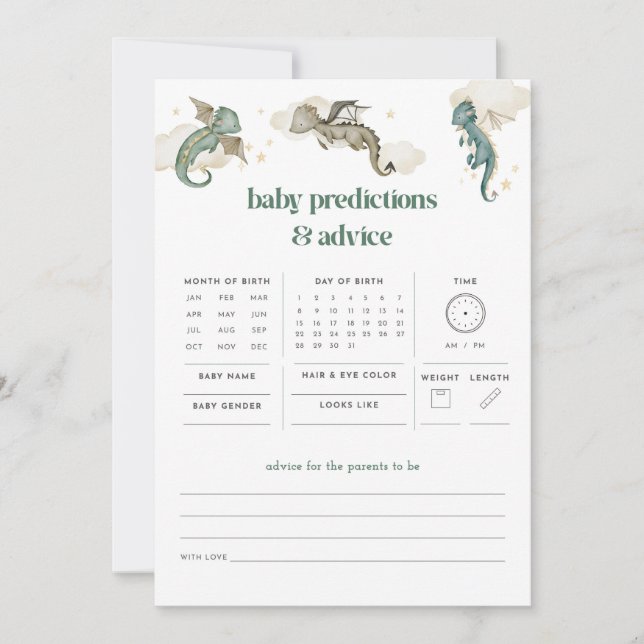 Juego de Baby Shower Dragon Baby Predictions & Adv (Anverso)