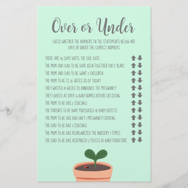 Juego de Baby Shower encima o debajo del volante (Frente)