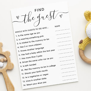 Juego de Baby Shower Encuentra La Tarjeta Minimali