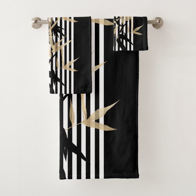 Juego de bambú negro blanco elegante asiático con  (In situ)