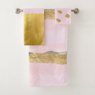 Juego de baño de deco de oro metálico y rosa