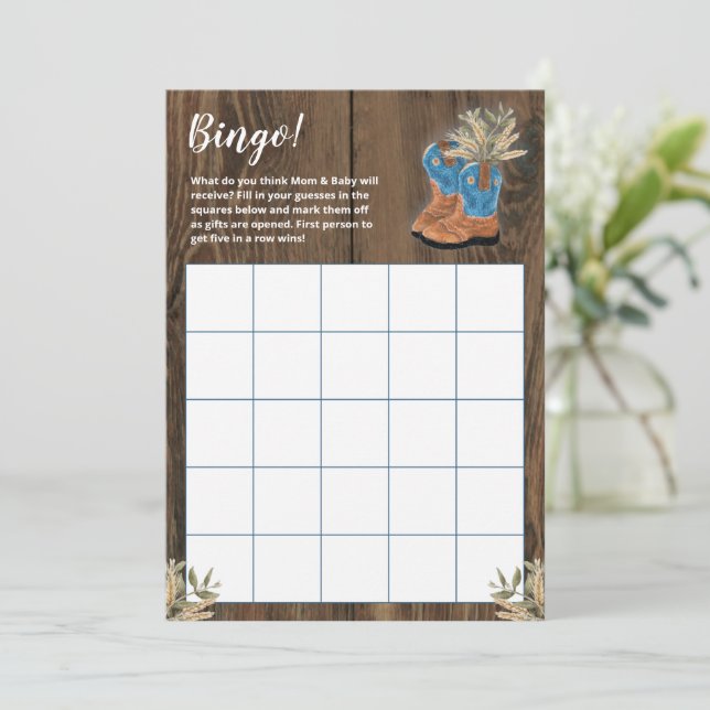 Juego de Bingo Baby Shower de Bootie de Cowboy (Anverso de pie)
