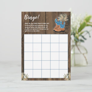 Juego de Bingo Baby Shower de Bootie de Cowboy