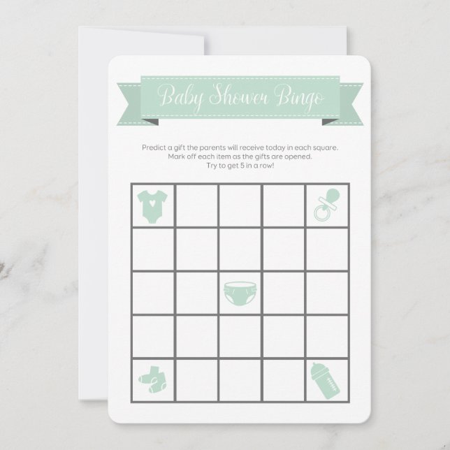 Juego de bingo Baby Shower Gris Mint Doble cara (Anverso)