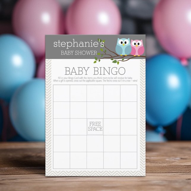 Juego de Bingo Baby Shower - Lechuzas Cutas (Custom Shower Game)