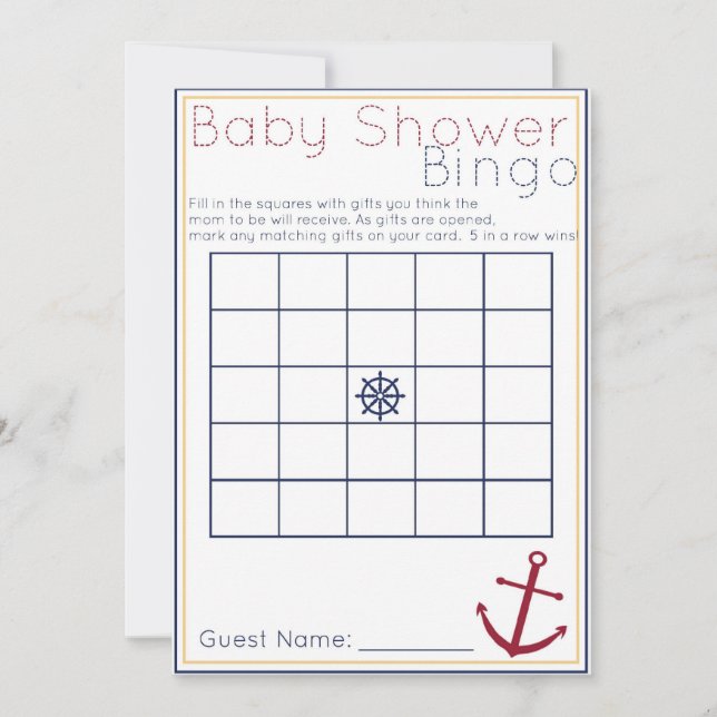 Juego de Bingo Baby Shower Nautical (Anverso)