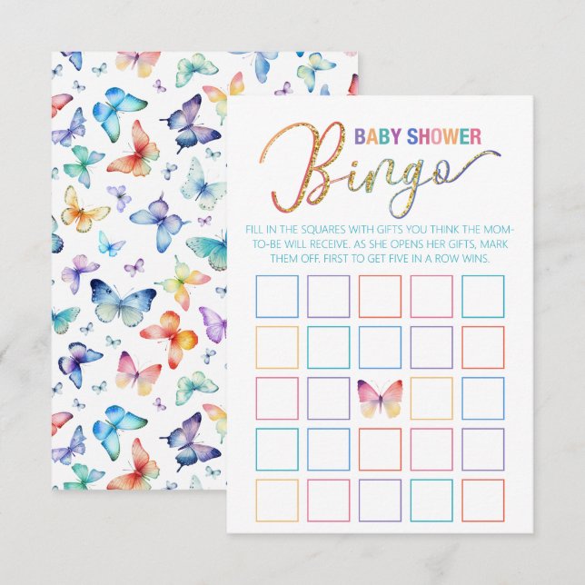Juego de bingo Baby Shower para mariposa (Anverso / Reverso)