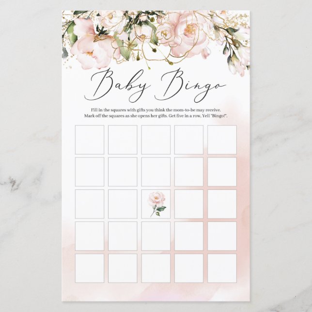 Juego de bingo de hojas de oro floral rosadas de b (Anverso)