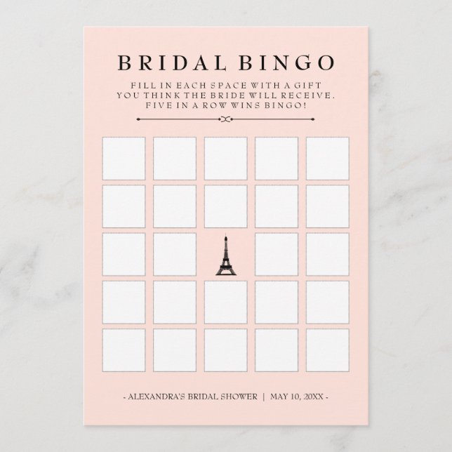 Juego de Bingo Nupcial Paris Elegance para Baby Sh (Anverso)