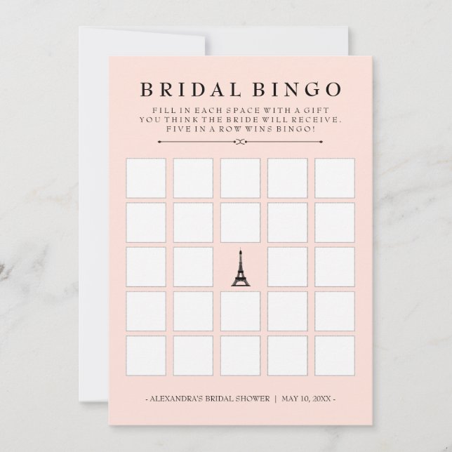 Juego de Bingo Nupcial Paris Elegance para Despedi (Anverso)