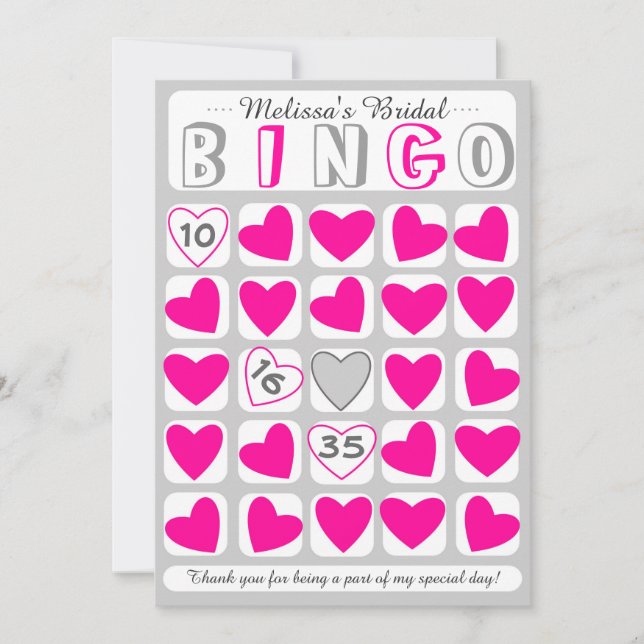 Juego de bingo nupcial personalizable tarjeta rosa (Anverso)