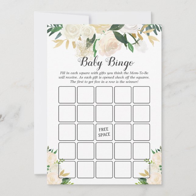 Juego de Bingo para Baby Shower Floral Rosa Blanca (Anverso)