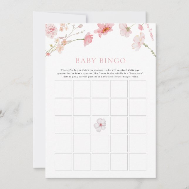 Juego de bingo para bebé floral rosado de Baby Sho (Anverso)