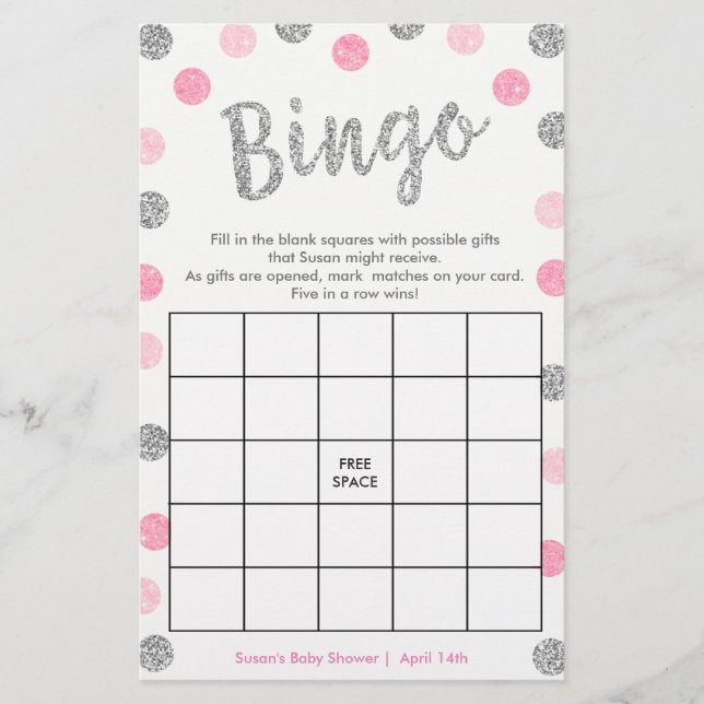 Juego de Bingo-Purse, tarjeta de plata y rosa de 2 (Anverso)