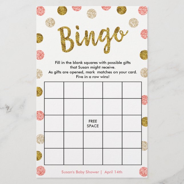 Juego de Bingo-Purse, tarjeta dorada y rosa de 2 l (Anverso)
