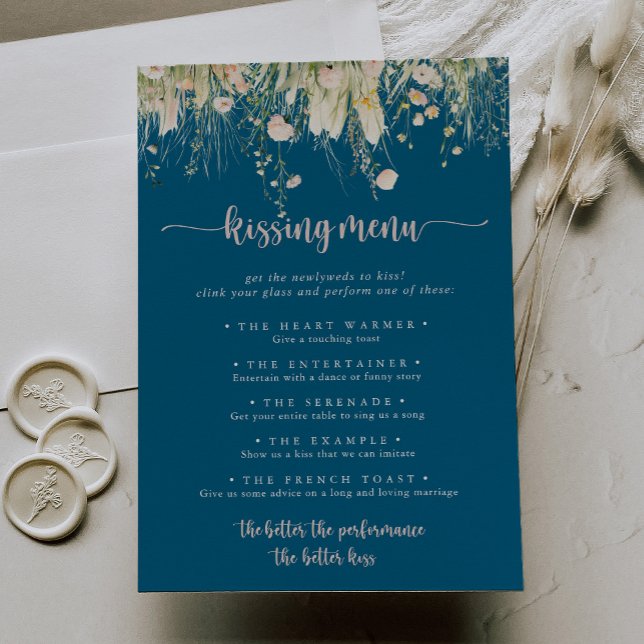 Juego de Boda Boho Wildflower Navy Kissing Menu (Subido por el creador)