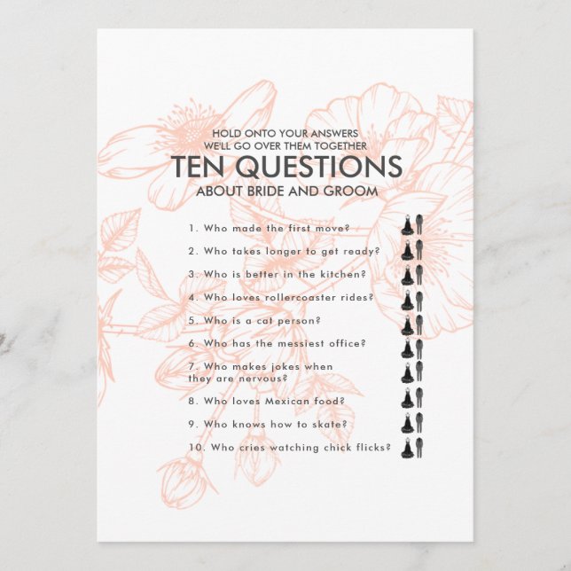 Juego de Boda de Rosa Gold Floral Ten Preguntas (Anverso)