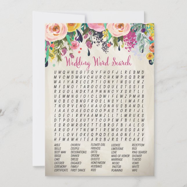 Juego de búsqueda de palabras para ducha de novia  (Anverso)