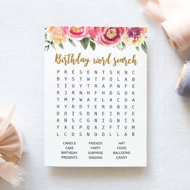 Juego de búsqueda de Word de cumpleaños Tarjeta de (Subido por el creador)